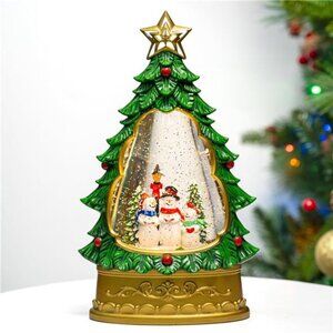 Musical Christmas Snow Globe Lantern - Glittering Prelit Christmas Tree Snowman